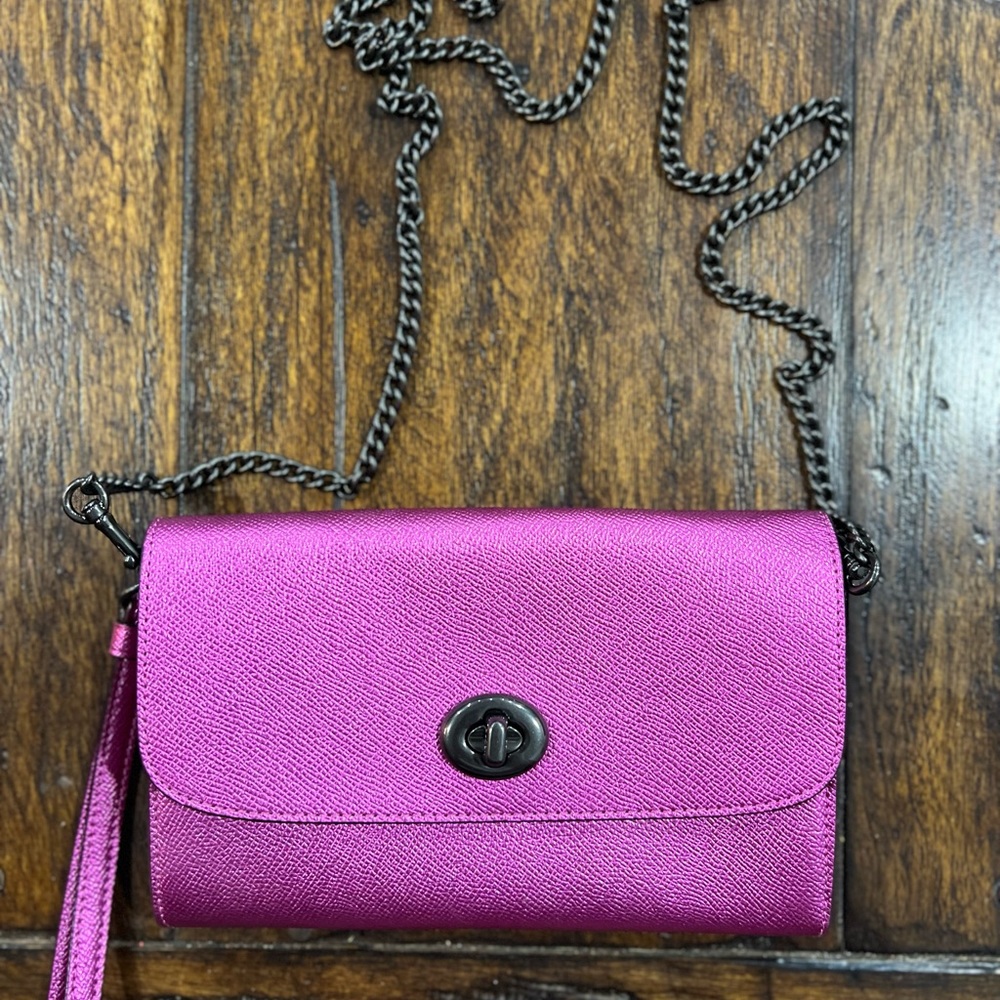 Purple/pink metallic coach crossbody/clutch NWOT